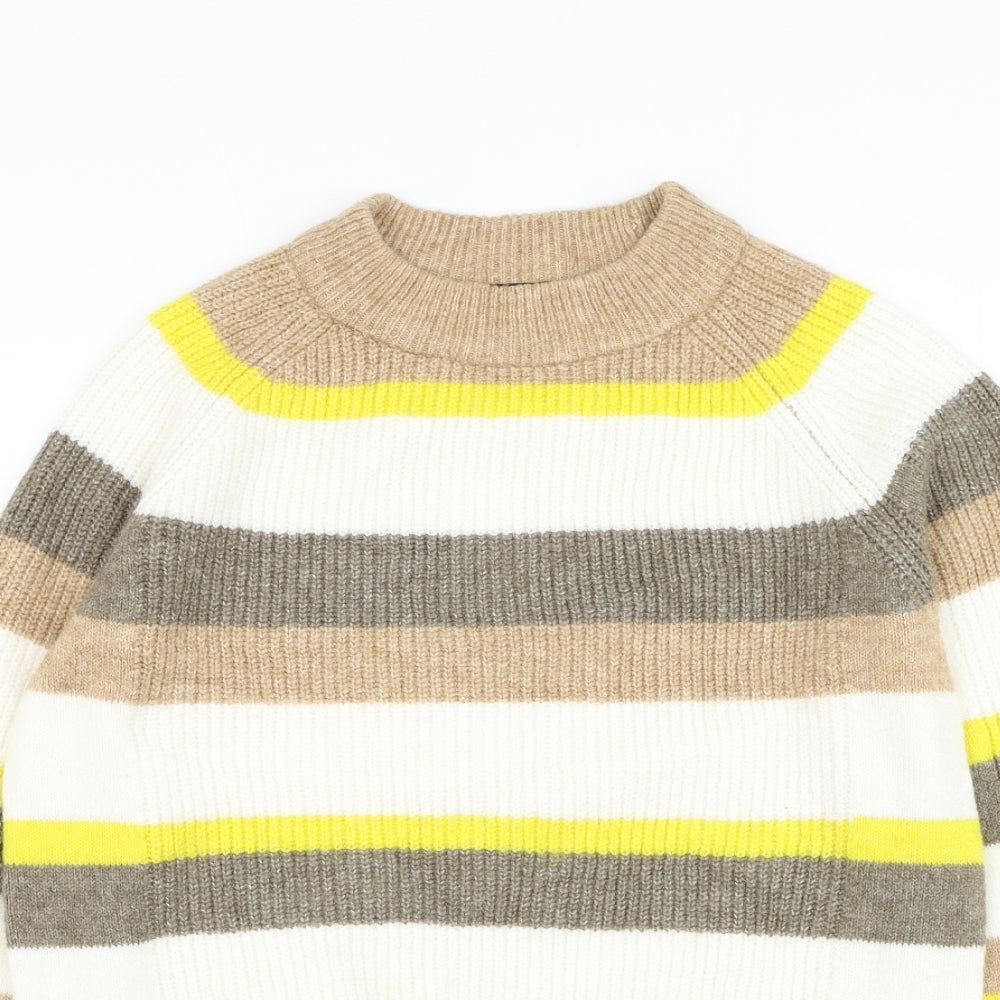 Marks and Spencer Womens White Mock Neck Striped Acrylic Pullover Jumper Size S