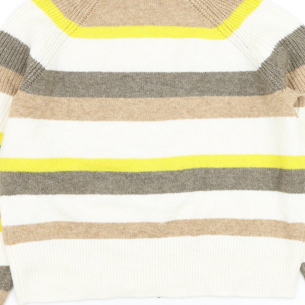 Marks and Spencer Womens White Mock Neck Striped Acrylic Pullover Jumper Size S