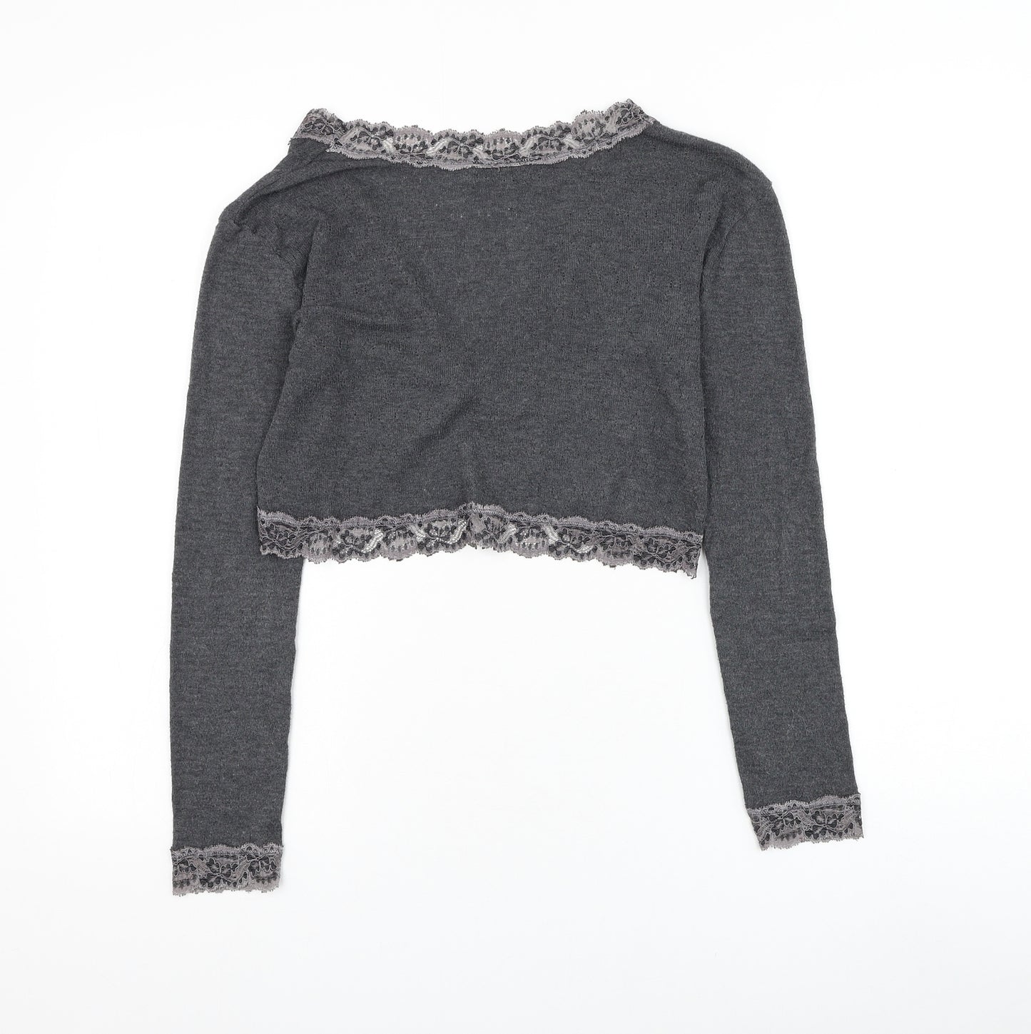 Fohann Brown Womens Grey V-Neck Polyester Cardigan Jumper Size 4