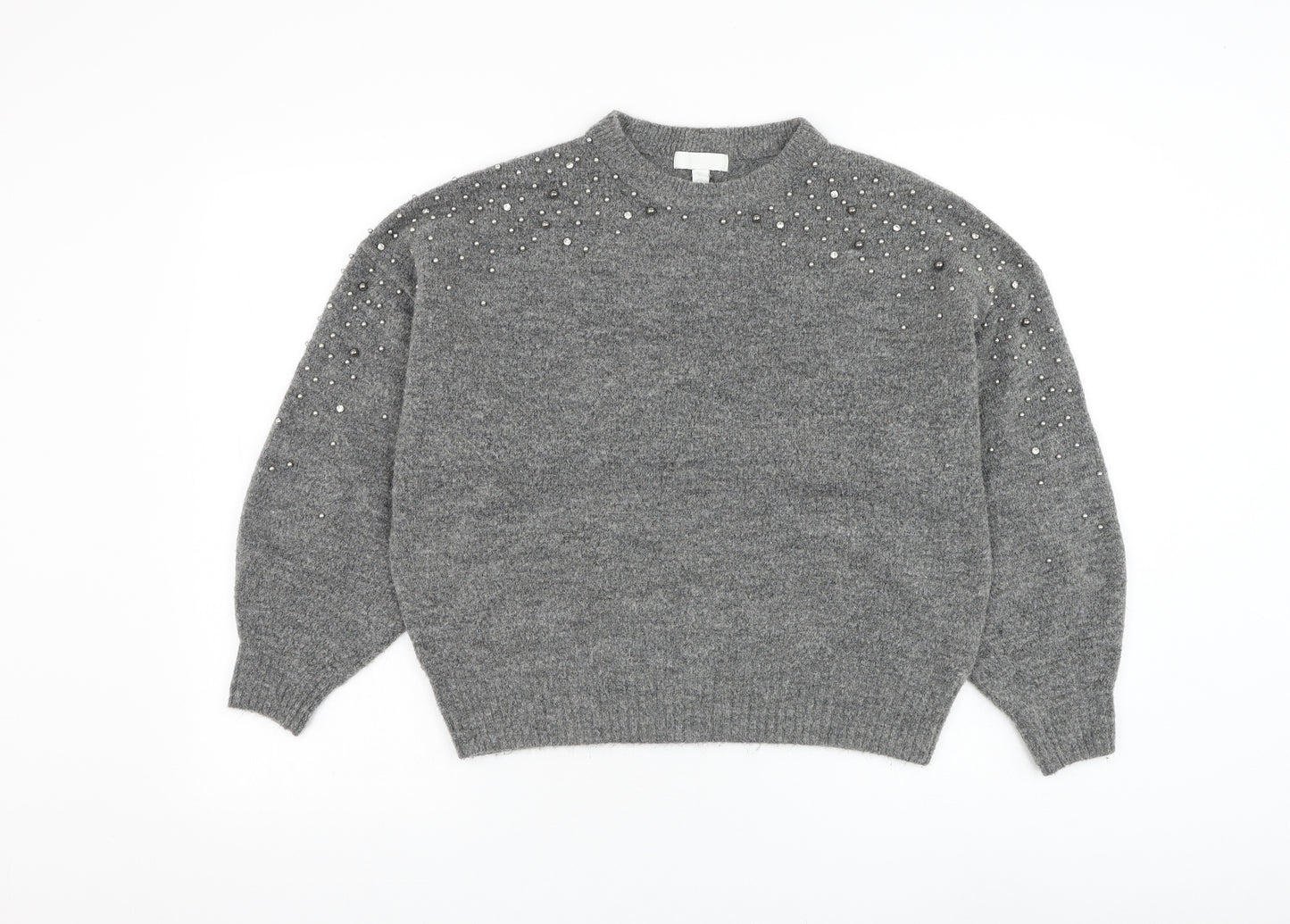 H&M Womens Grey Round Neck Acrylic Pullover Jumper Size M