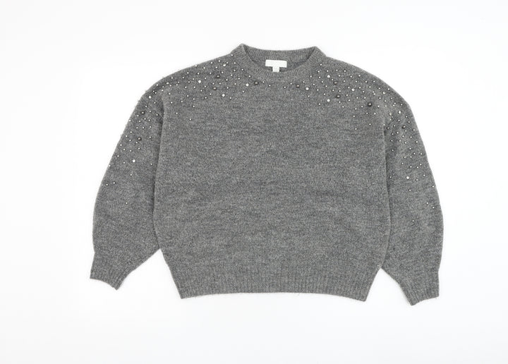 H&M Womens Grey Round Neck Acrylic Pullover Jumper Size M
