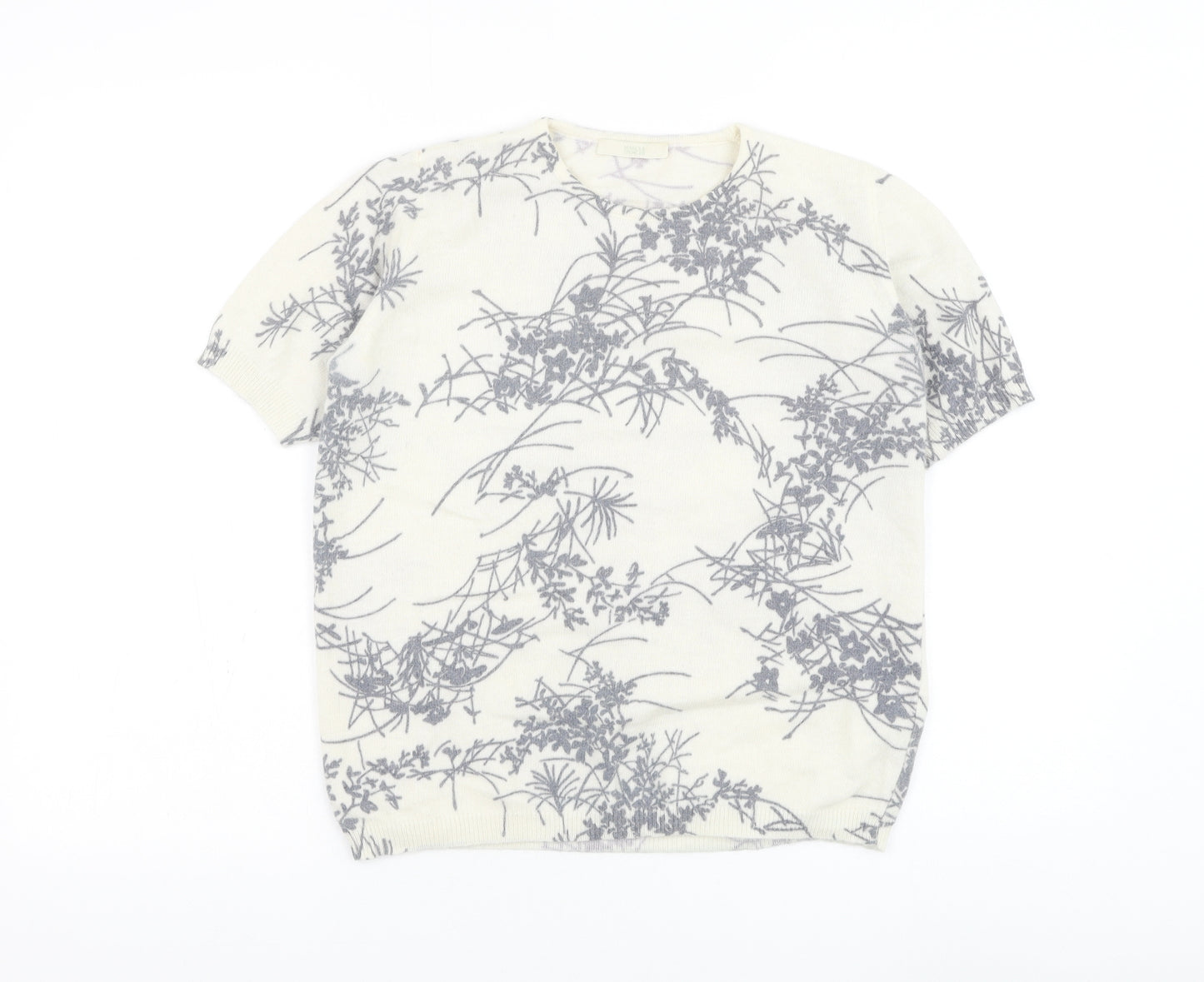 Marks and Spencer Womens White Round Neck Floral Angora Pullover Jumper Size 12