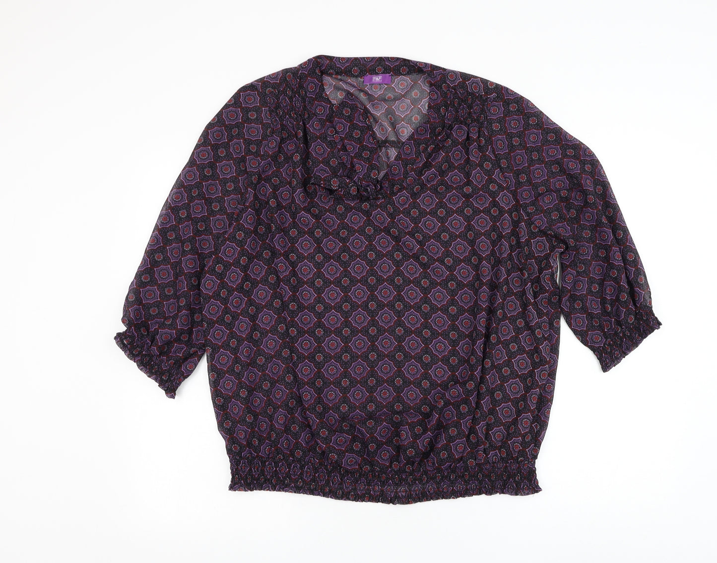 F&F Womens Purple Geometric Polyester Basic Blouse Size 20 V-Neck