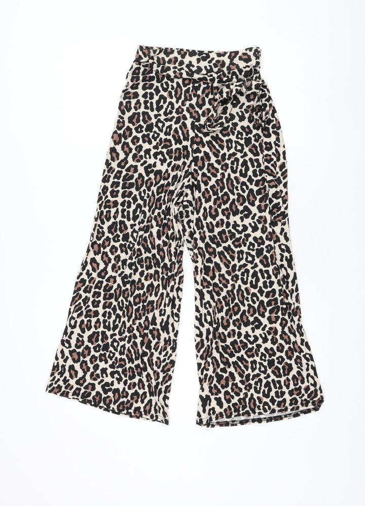 I SAW IT FIRST Womens Beige Animal Print Viscose Cropped Trousers Size 6 L20 in Regular