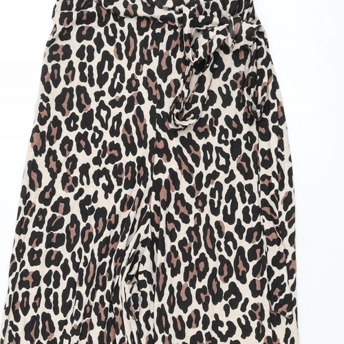 I SAW IT FIRST Womens Beige Animal Print Viscose Cropped Trousers Size 6 L20 in Regular