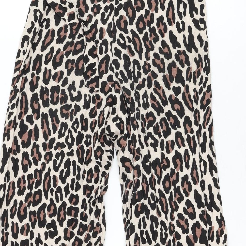 I SAW IT FIRST Womens Beige Animal Print Viscose Cropped Trousers Size 6 L20 in Regular