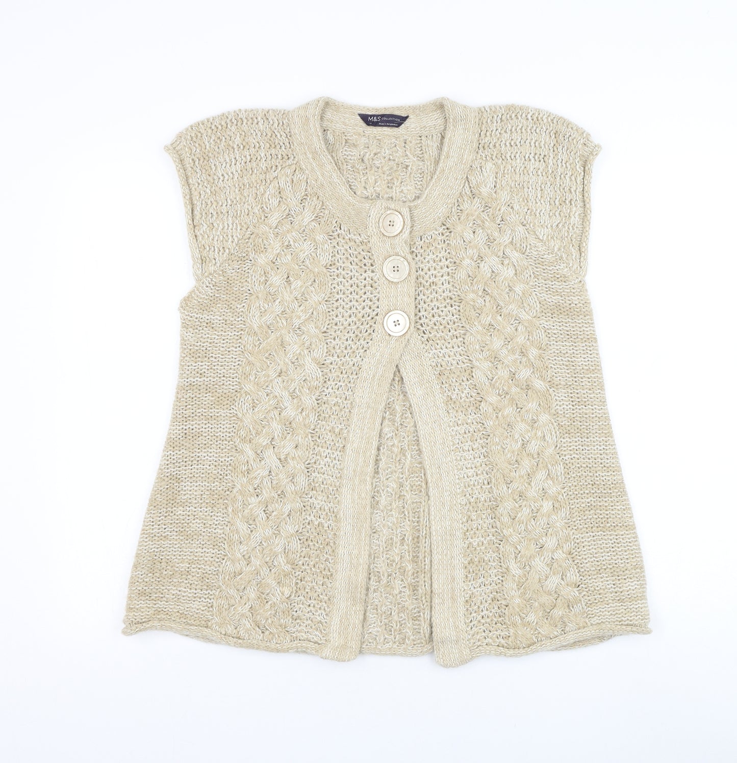 Marks and Spencer Womens Beige Round Neck Polyester Cardigan Jumper Size 12