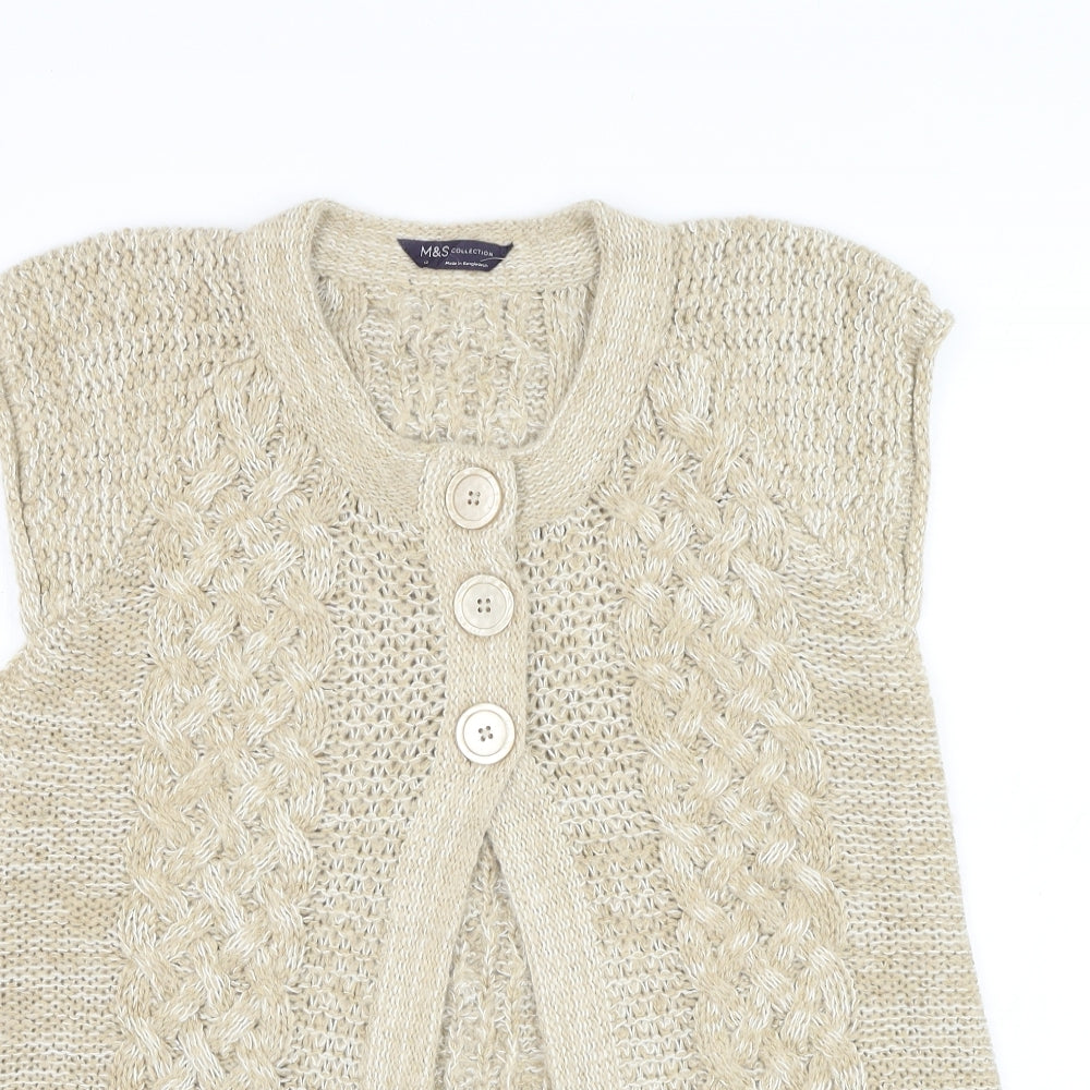 Marks and Spencer Womens Beige Round Neck Polyester Cardigan Jumper Size 12