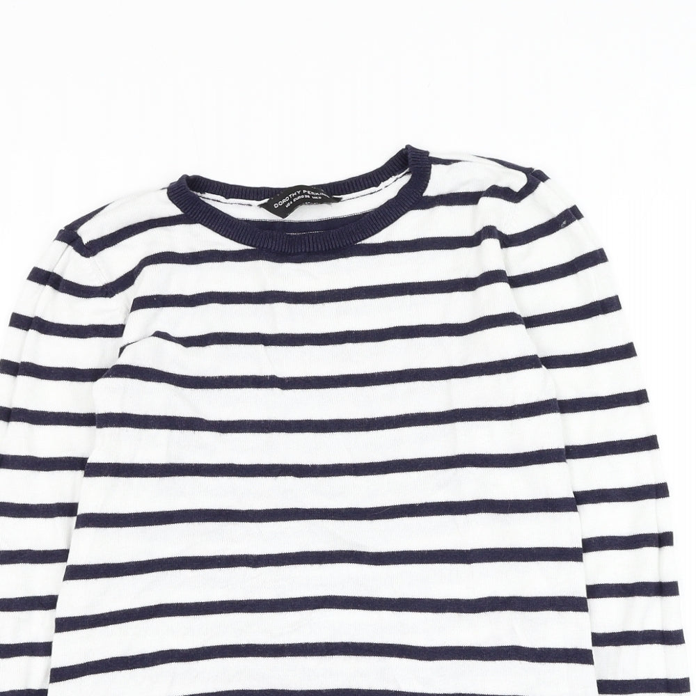 Dorothy Perkins Womens White Round Neck Striped Viscose Pullover Jumper Size 8