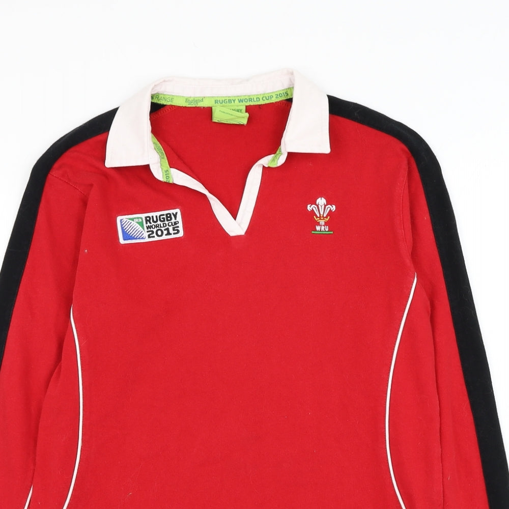 Welsh Rugby Union Boys Red Cotton Jersey T-Shirt Size 11-12 Years Collared Pullover - Rugby World Cup 2015, Wales