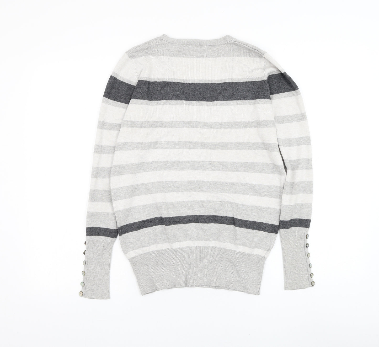 Papaya Womens Grey V-Neck Striped Viscose Pullover Jumper Size 12