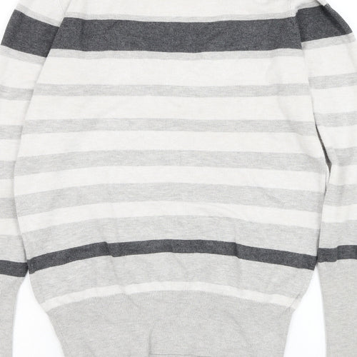 Papaya Womens Grey V-Neck Striped Viscose Pullover Jumper Size 12