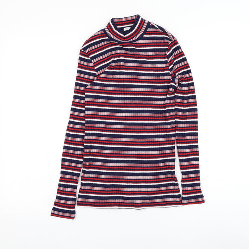 TU Womens Blue Mock Neck Striped Polyester Pullover Jumper Size 8