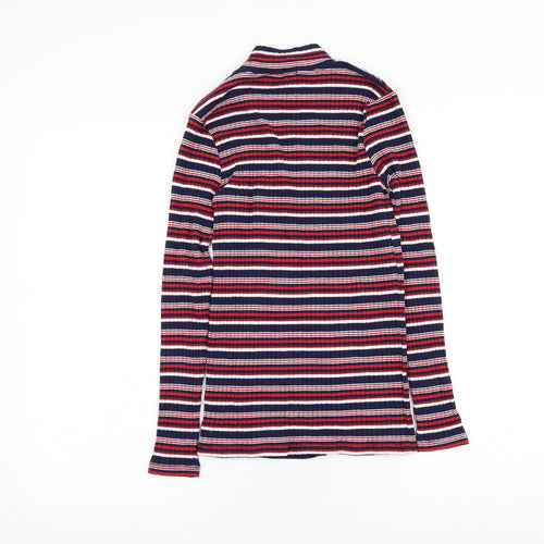 TU Womens Blue Mock Neck Striped Polyester Pullover Jumper Size 8