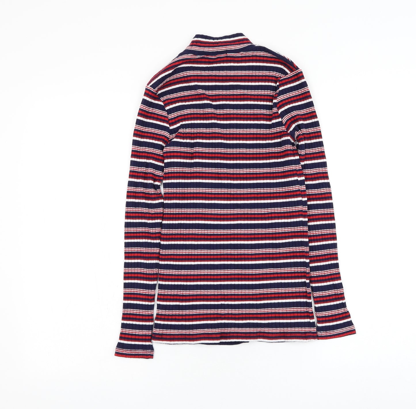 TU Womens Blue Mock Neck Striped Polyester Pullover Jumper Size 8