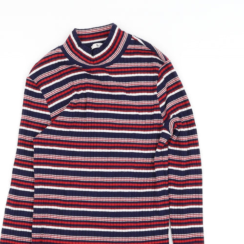 TU Womens Blue Mock Neck Striped Polyester Pullover Jumper Size 8