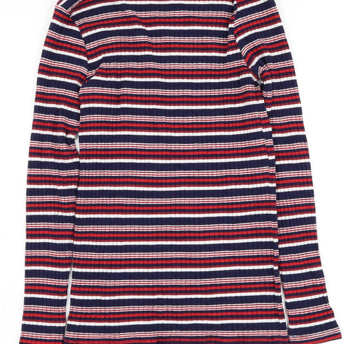 TU Womens Blue Mock Neck Striped Polyester Pullover Jumper Size 8