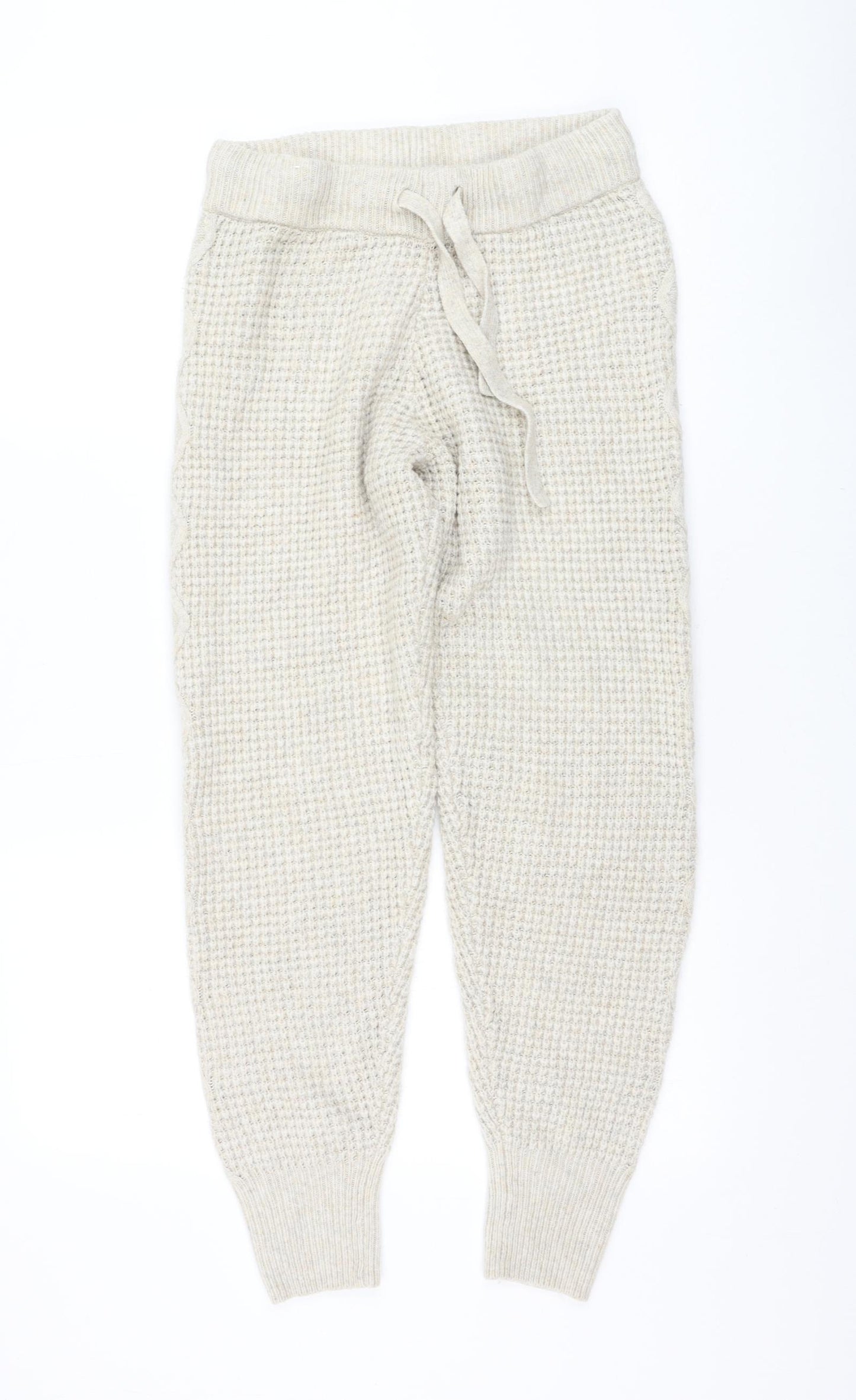 NEXT Womens Ivory Acrylic Jogger Trousers Size M L28 in Regular Drawstring