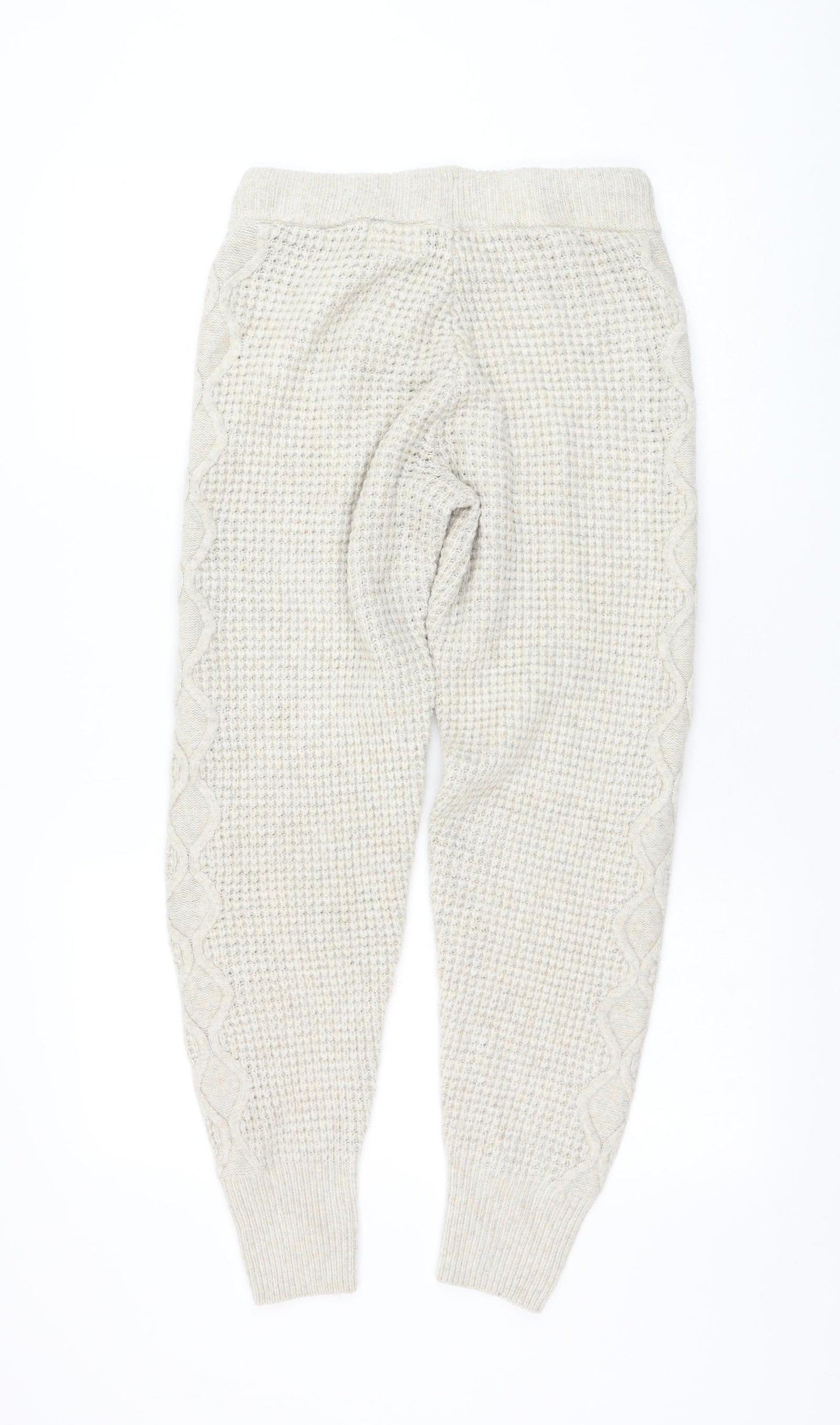 NEXT Womens Ivory Acrylic Jogger Trousers Size M L28 in Regular Drawstring