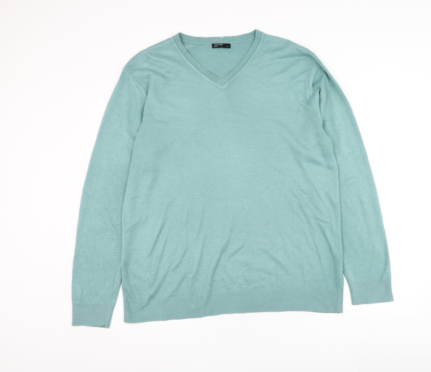 Cedar Wood State Mens Blue V-Neck Acrylic Pullover Jumper Size L