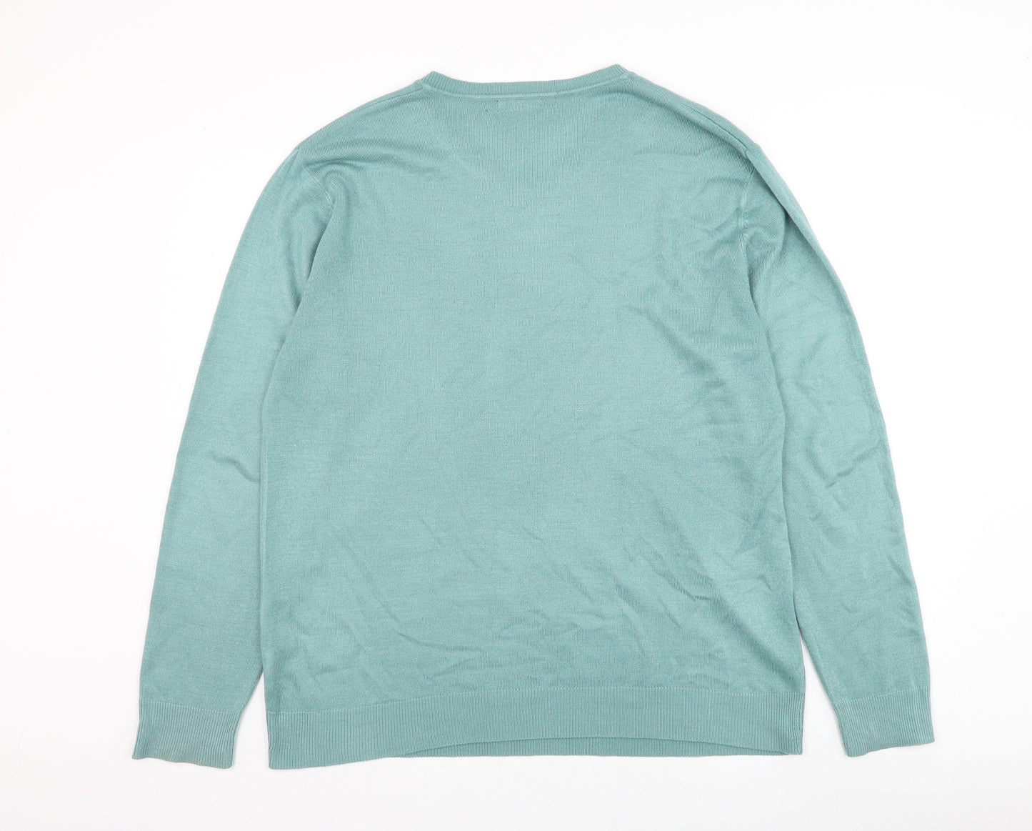 Cedar Wood State Mens Blue V-Neck Acrylic Pullover Jumper Size L