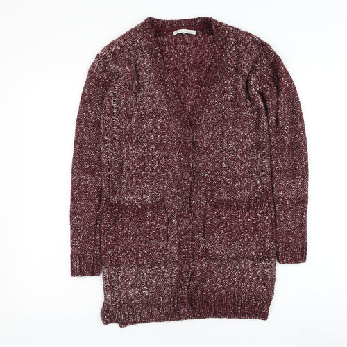 House of Fraser Womens Red V-Neck Cotton Cardigan Jumper Size XS