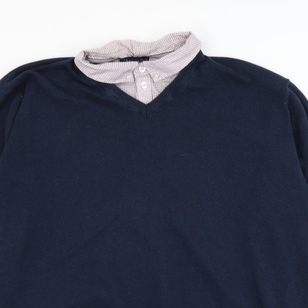 Matalan Mens Blue Collared Cotton Pullover Jumper Size 2XL