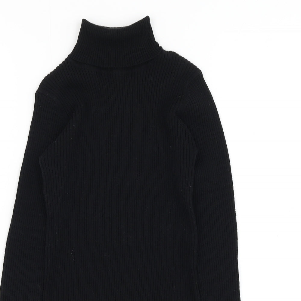 NEXT Girls Black Roll Neck Cotton Pullover Jumper Size 9 Years Pullover