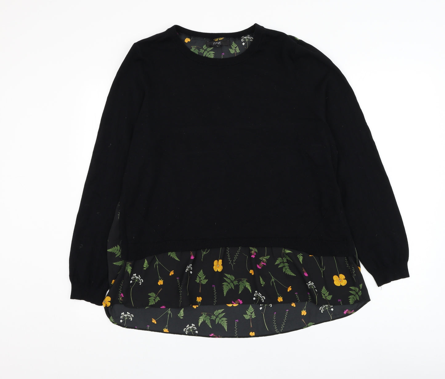 NEXT Womens Black Round Neck Floral Viscose Pullover Jumper Size 18