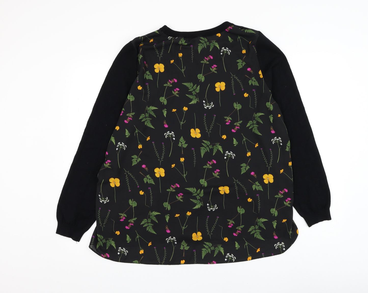 NEXT Womens Black Round Neck Floral Viscose Pullover Jumper Size 18