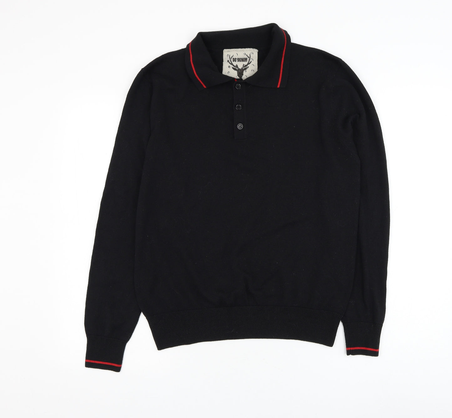 Daniel Christian Mens Black Collared Cotton Pullover Jumper Size S