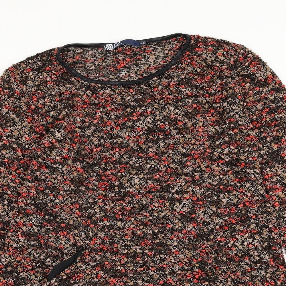 Isle Womens Black Round Neck Geometric Polyester Pullover Jumper Size 10