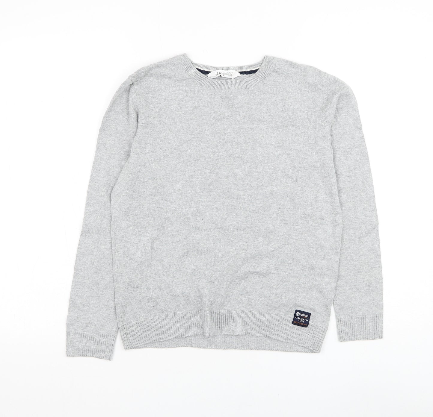 H&M Boys Grey Round Neck Cotton Pullover Jumper Size 11-12 Years Pullover