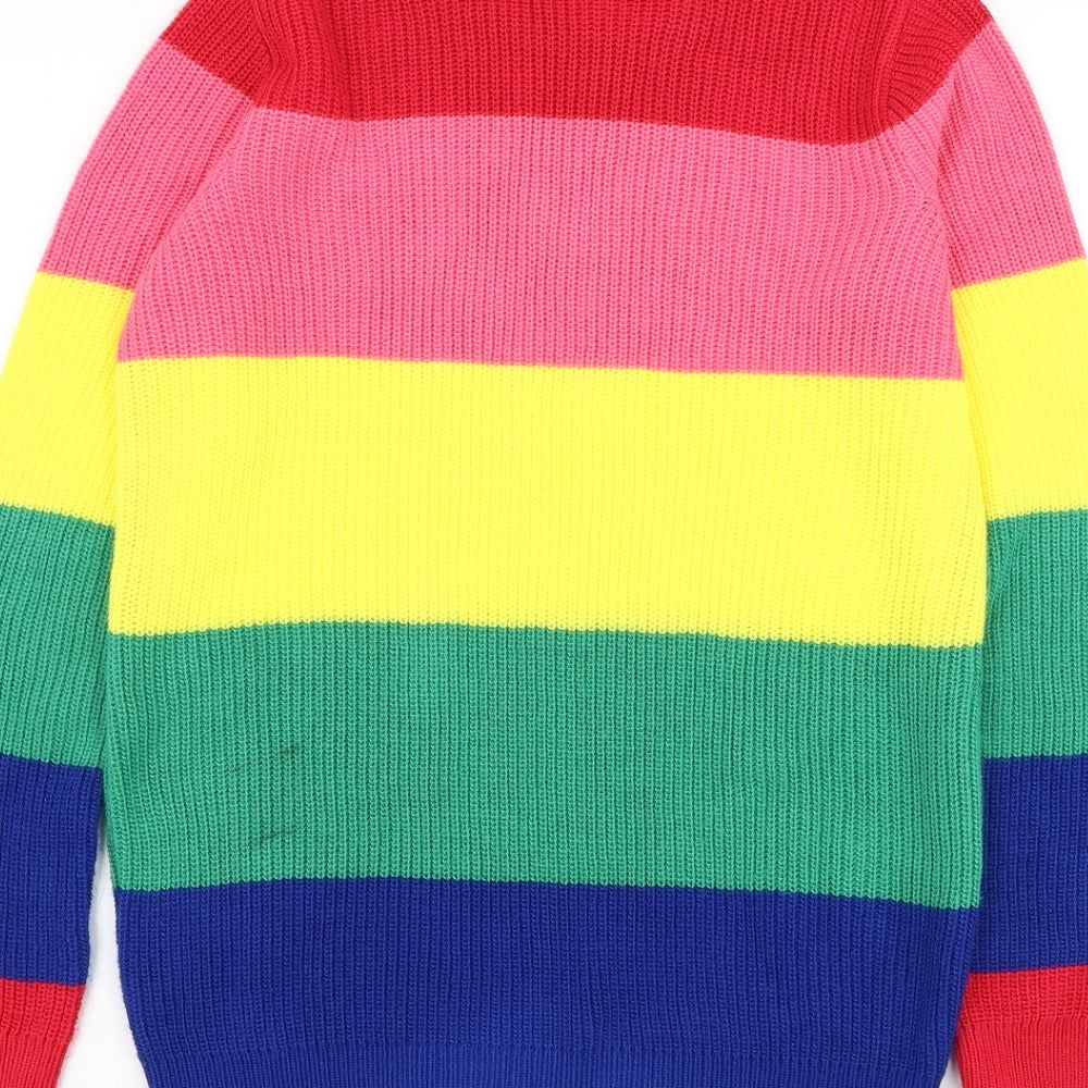 F&F Girls Multicoloured Round Neck Striped Acrylic Pullover Jumper Size 13-14 Years Pullover