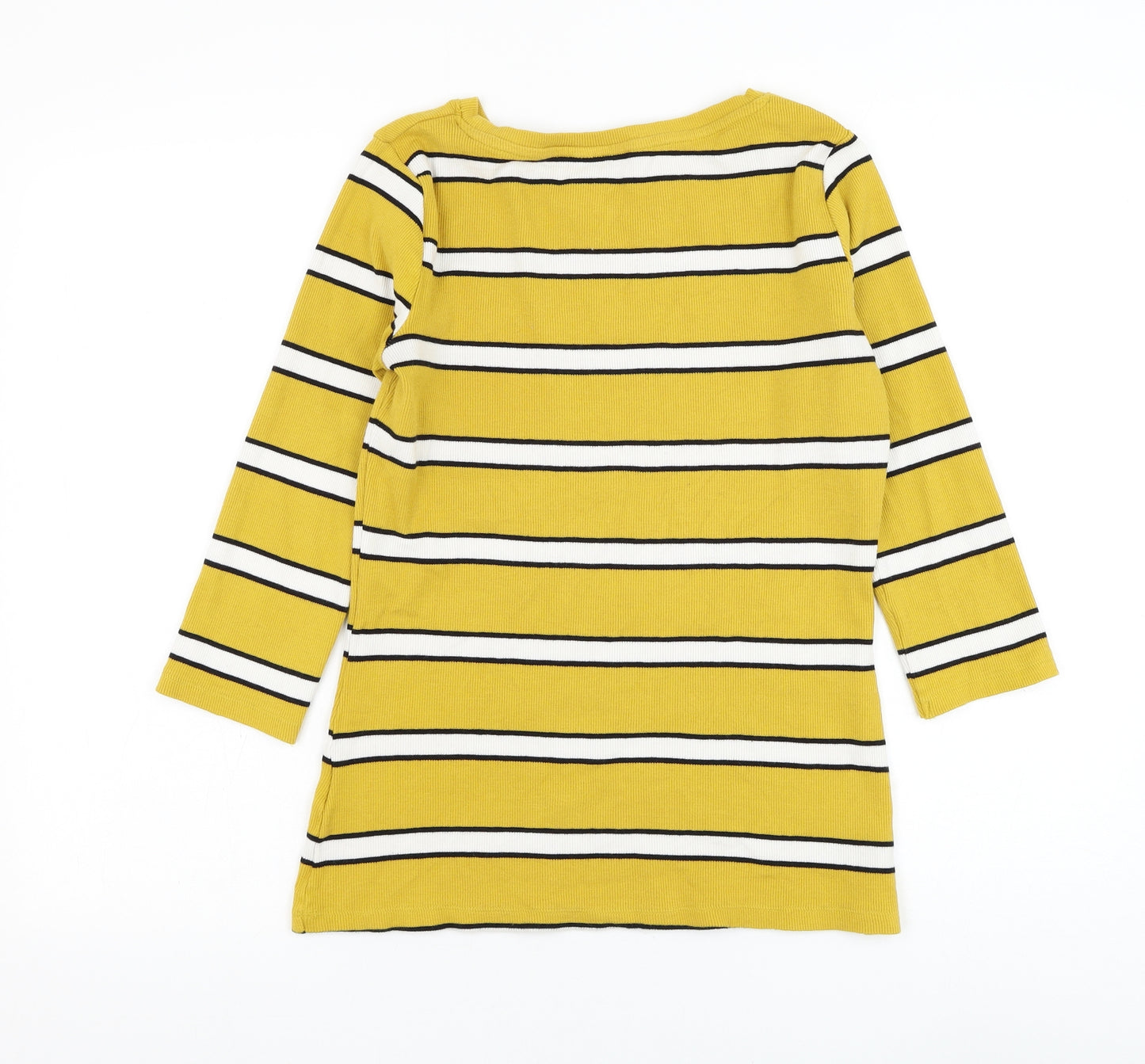 F&F Womens Yellow Round Neck Striped Cotton Pullover Jumper Size 12