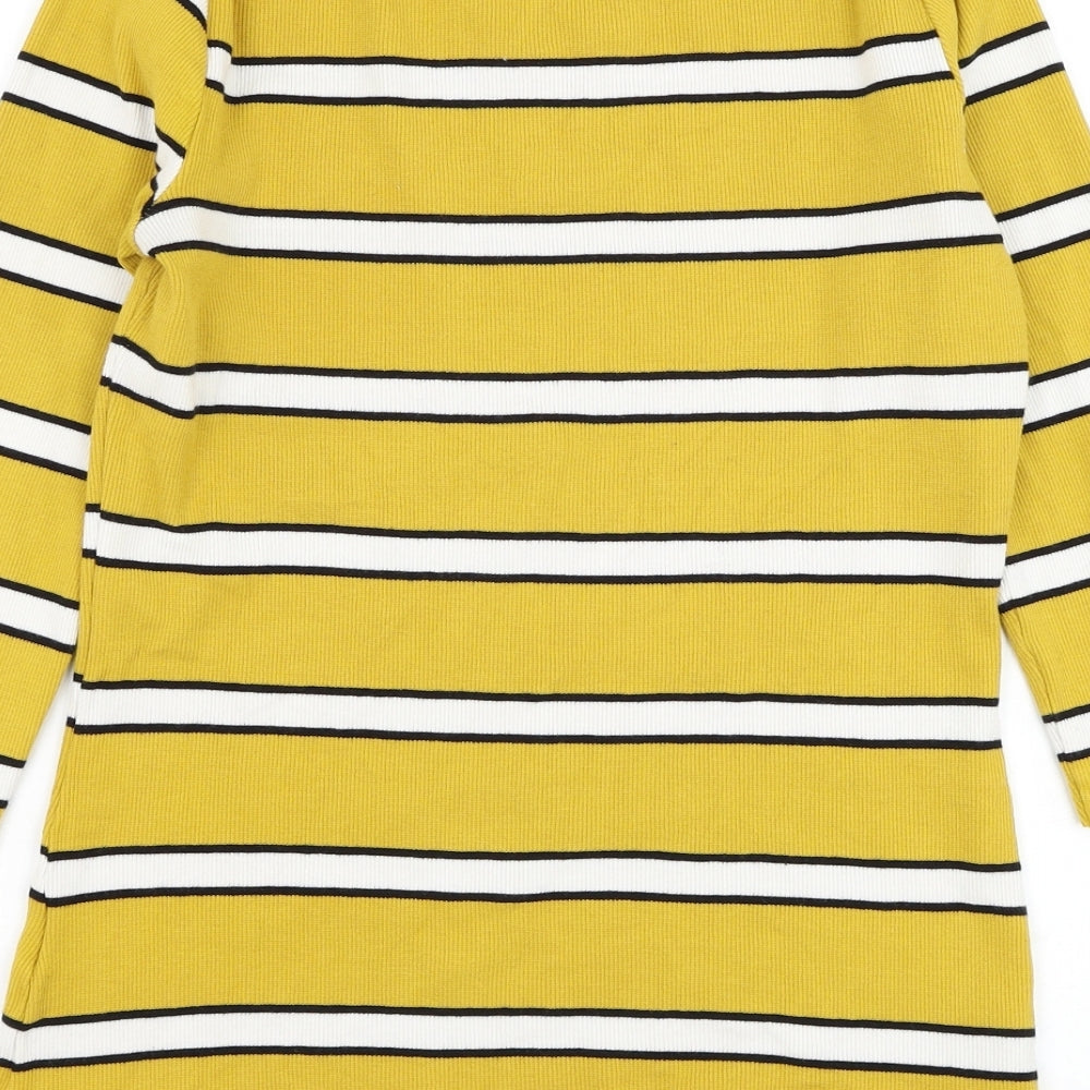 F&F Womens Yellow Round Neck Striped Cotton Pullover Jumper Size 12
