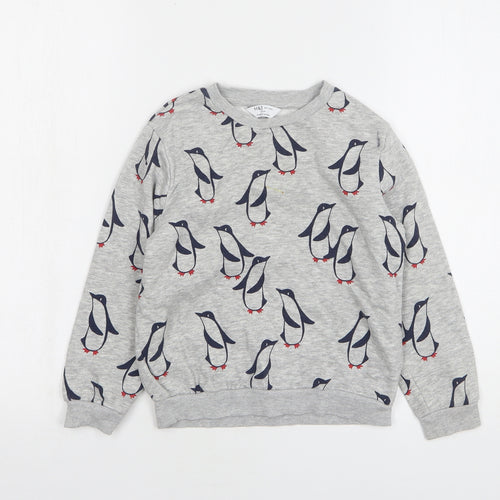 Marks and Spencer Boys Grey Geometric Cotton Pullover Sweatshirt Size 5-6 Years - Penguins