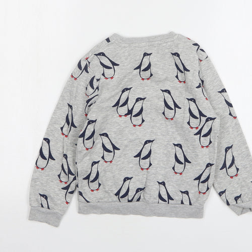 Marks and Spencer Boys Grey Geometric Cotton Pullover Sweatshirt Size 5-6 Years - Penguins