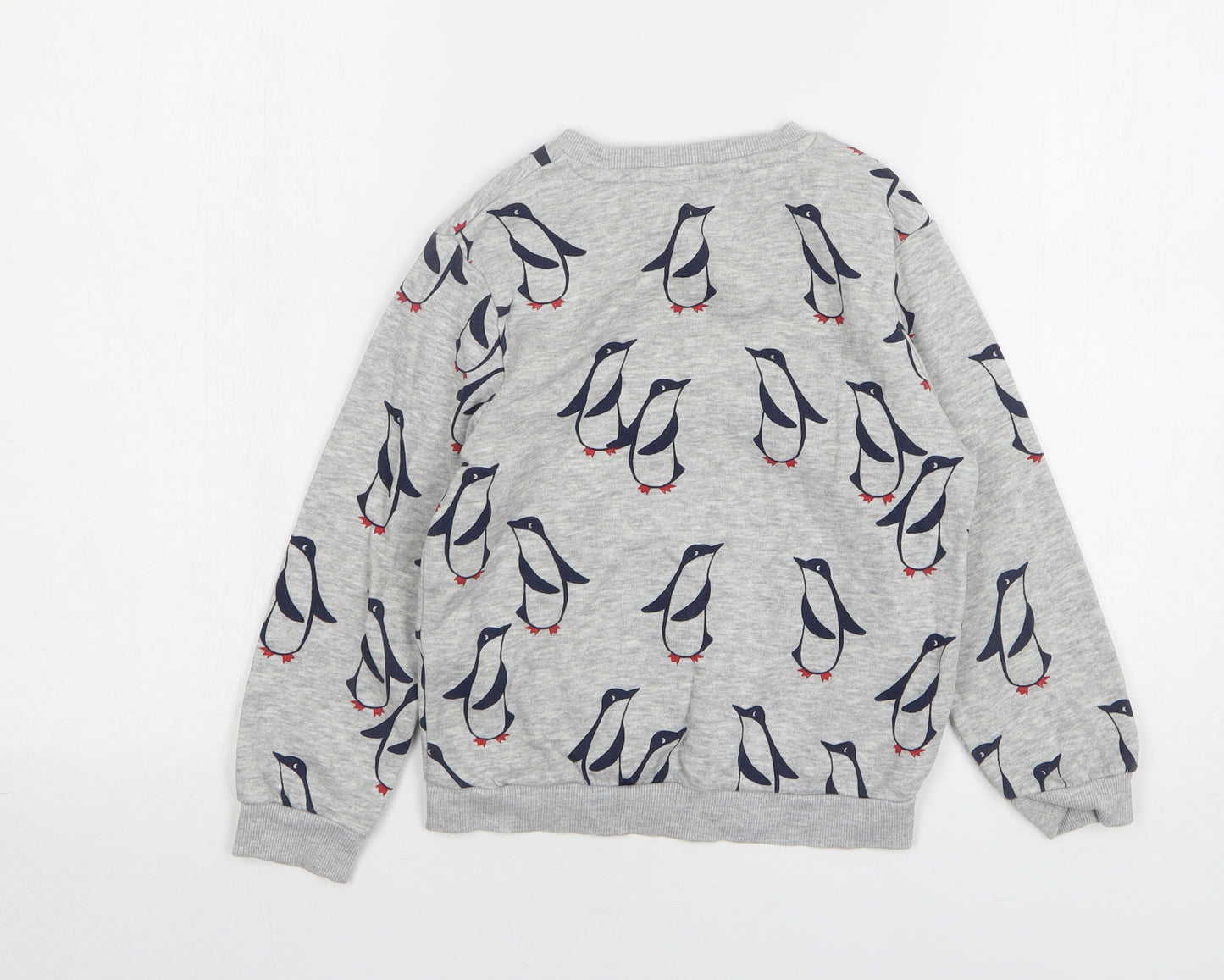 Marks and Spencer Boys Grey Geometric Cotton Pullover Sweatshirt Size 5-6 Years - Penguins