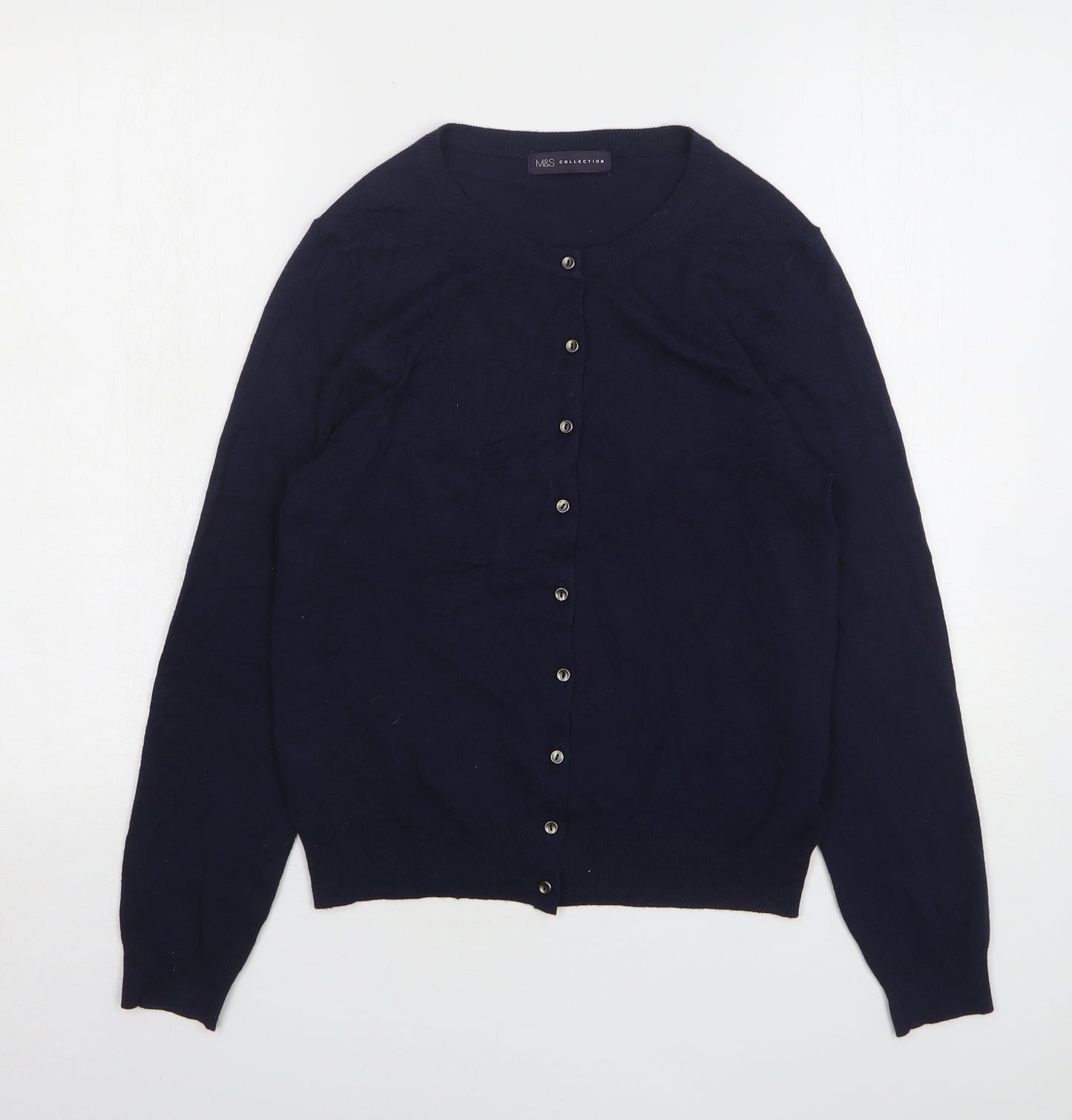Marks and Spencer Womens Blue Round Neck Viscose Cardigan Jumper Size 12