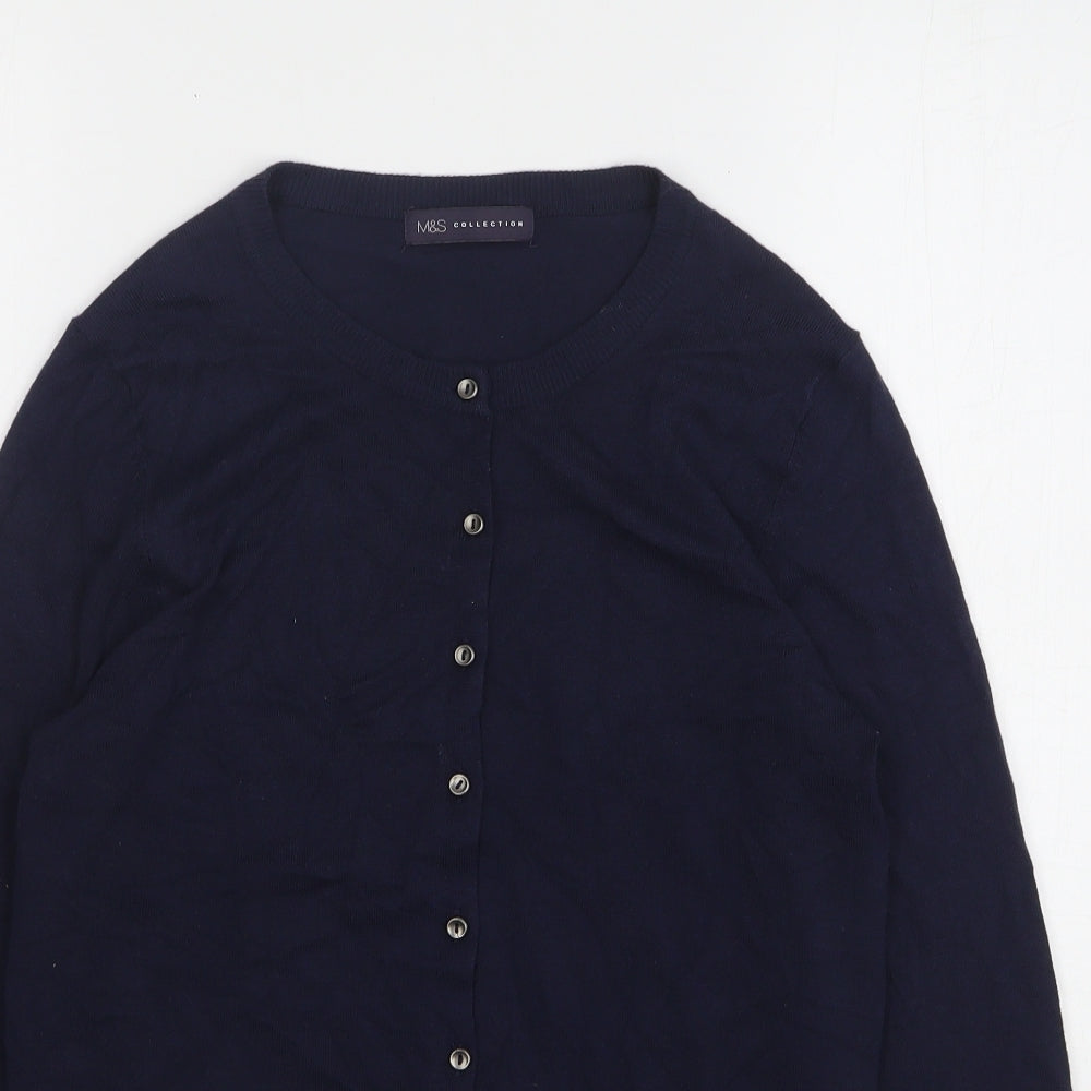 Marks and Spencer Womens Blue Round Neck Viscose Cardigan Jumper Size 12