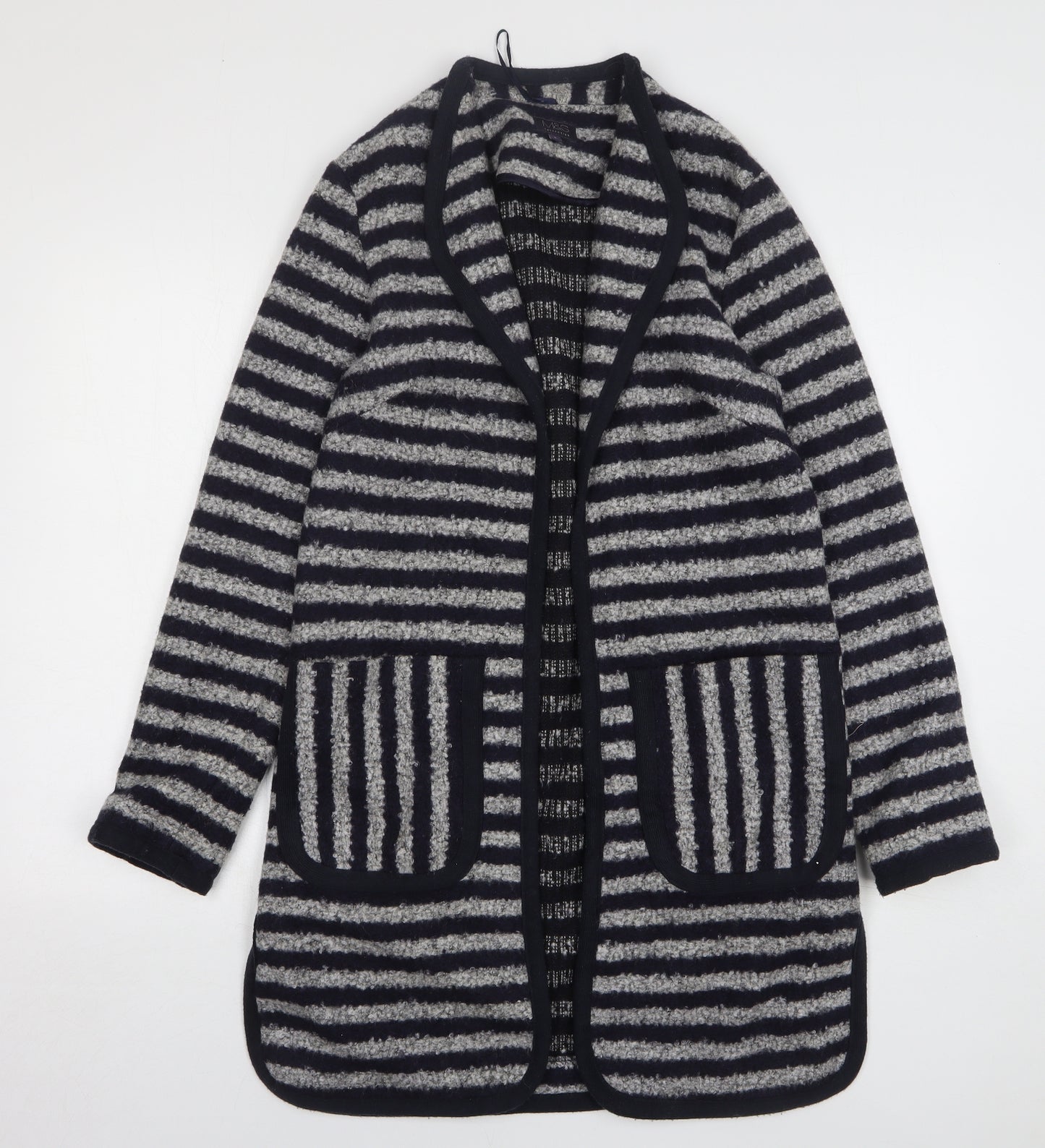 Marks and Spencer Womens Blue V-Neck Striped Polyester Cardigan Jumper Size S