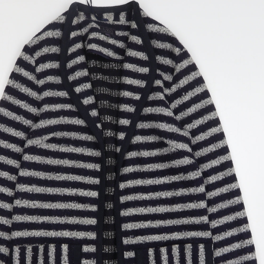 Marks and Spencer Womens Blue V-Neck Striped Polyester Cardigan Jumper Size S