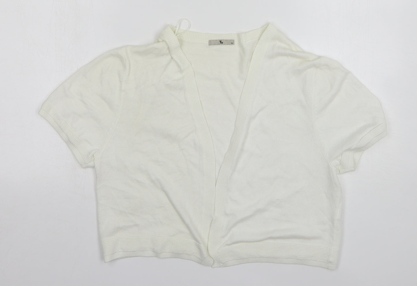 TU Girls White V-Neck Cotton Cardigan Jumper Size 16 Years