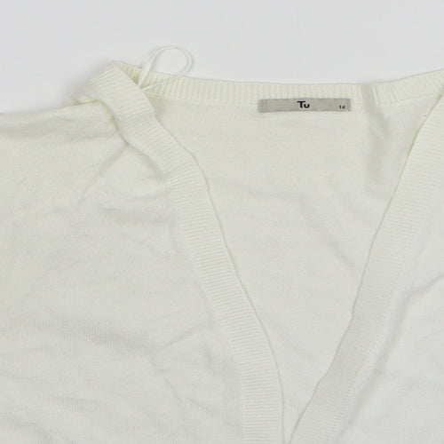 TU Girls White V-Neck Cotton Cardigan Jumper Size 16 Years