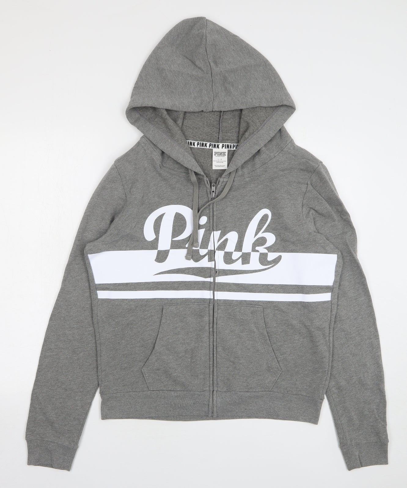 PINK Womens Grey Cotton Full Zip Hoodie Size L