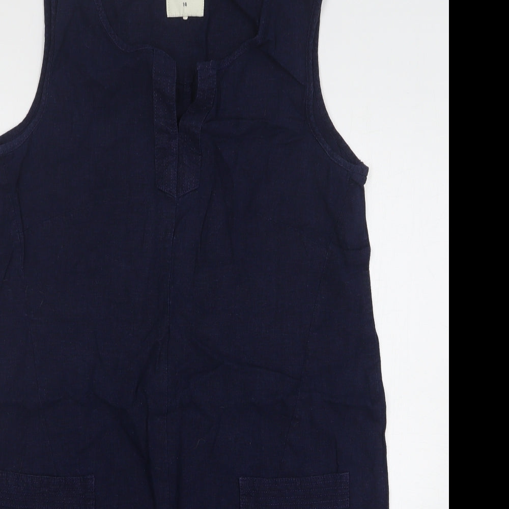 NEXT Womens Blue Linen Sheath Size 14 V-Neck