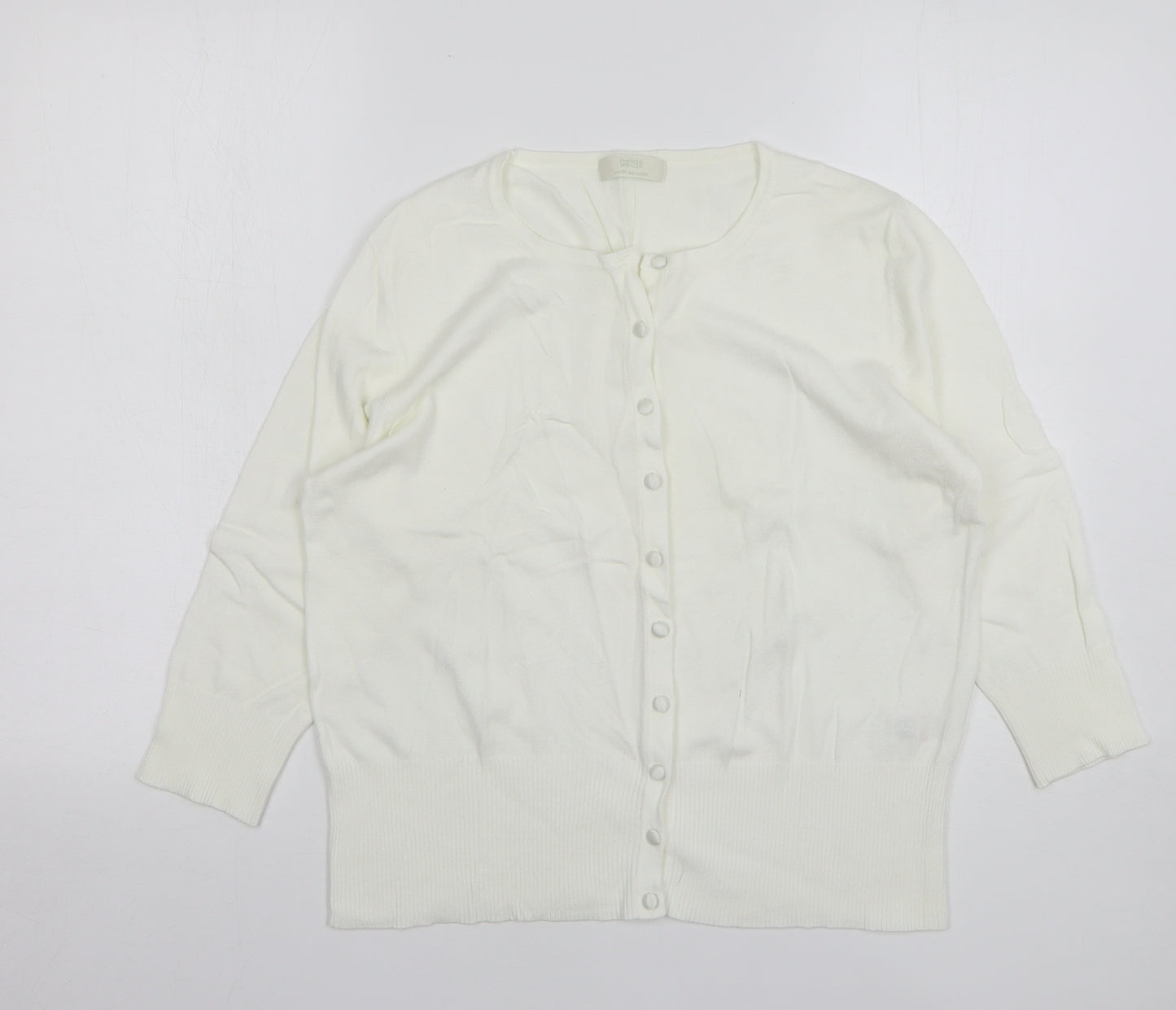 Marks and Spencer Womens White Round Neck Viscose Cardigan Jumper Size 16