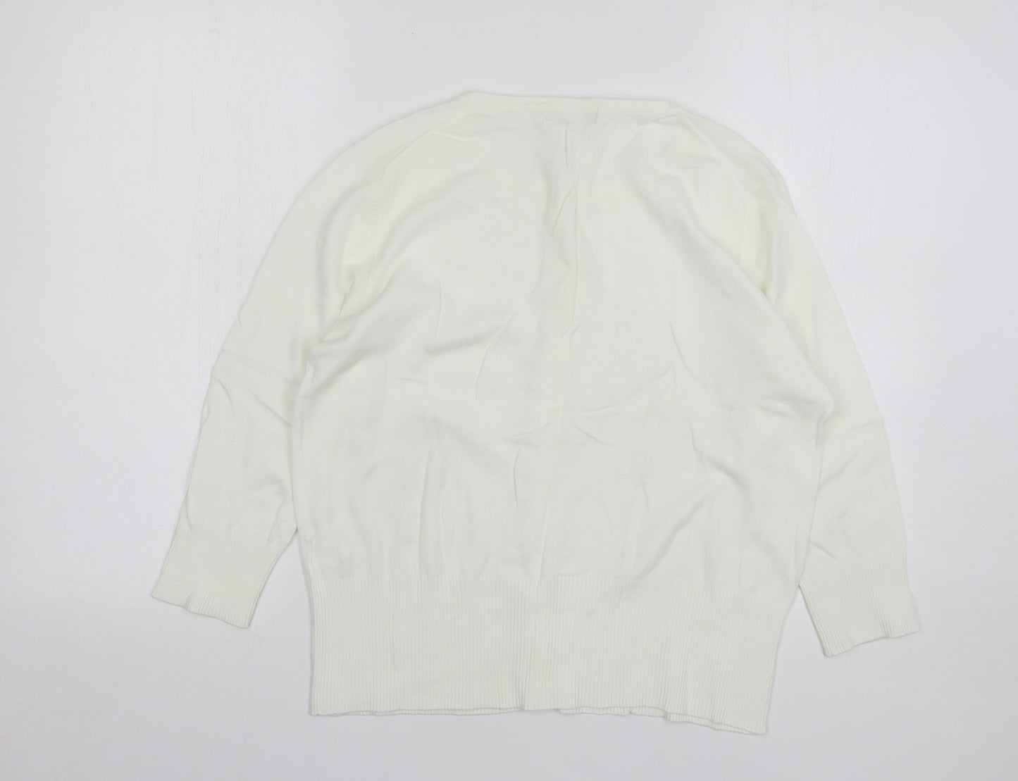 Marks and Spencer Womens White Round Neck Viscose Cardigan Jumper Size 16