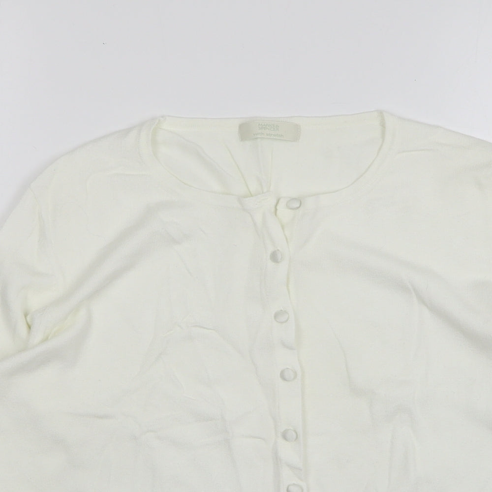 Marks and Spencer Womens White Round Neck Viscose Cardigan Jumper Size 16